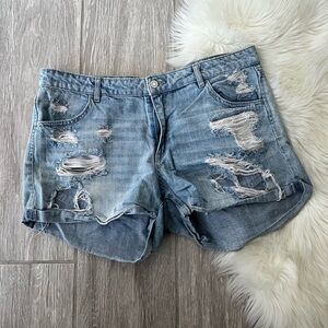 H&M Light Blue Distressed Jean Shorts